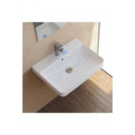 ModeraFit Armatür Delikli Duvara Monte & Mobilya Uyumlu Seramik Lavabo – 60x48 cm, Beyaz