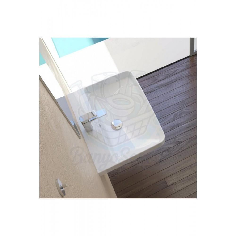 ModeraFit Armatür Delikli Duvara Monte & Mobilya Uyumlu Seramik Lavabo – 60x48 cm, Beyaz