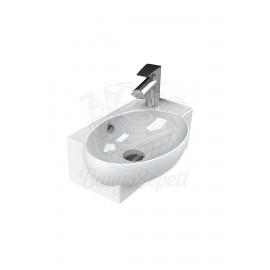CornerFlex Mini Köşe Lavabo – Duvara Monte & Dolap Uyumlu, Armatür Delikli, 45x28 cm, Beyaz