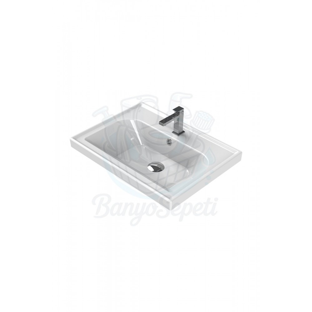 ModeraPlus Etajerli Duvara Monte & Mobilya Uyumlu Armatür Delikli Seramik Lavabo – 60x45 cm, Beyaz