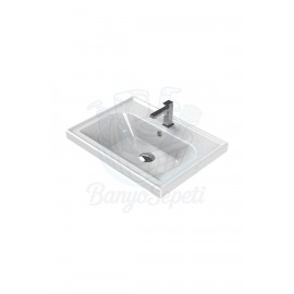 ModeraPlus Etajerli Duvara Monte & Mobilya Uyumlu Armatür Delikli Seramik Lavabo – 60x45 cm, Beyaz ModeraPlus Etajerli Duvara Monte & Mobilya Uyumlu Armatür Delikli Seramik Lavabo – 60x45 cm, Beyaz