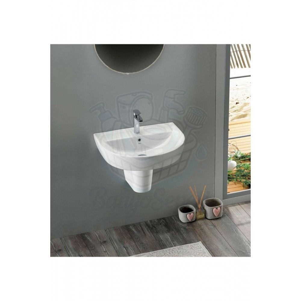 VersaWall Duvara Monte Armatür Delikli Seramik Lavabo – 45x35 cm, Beyaz