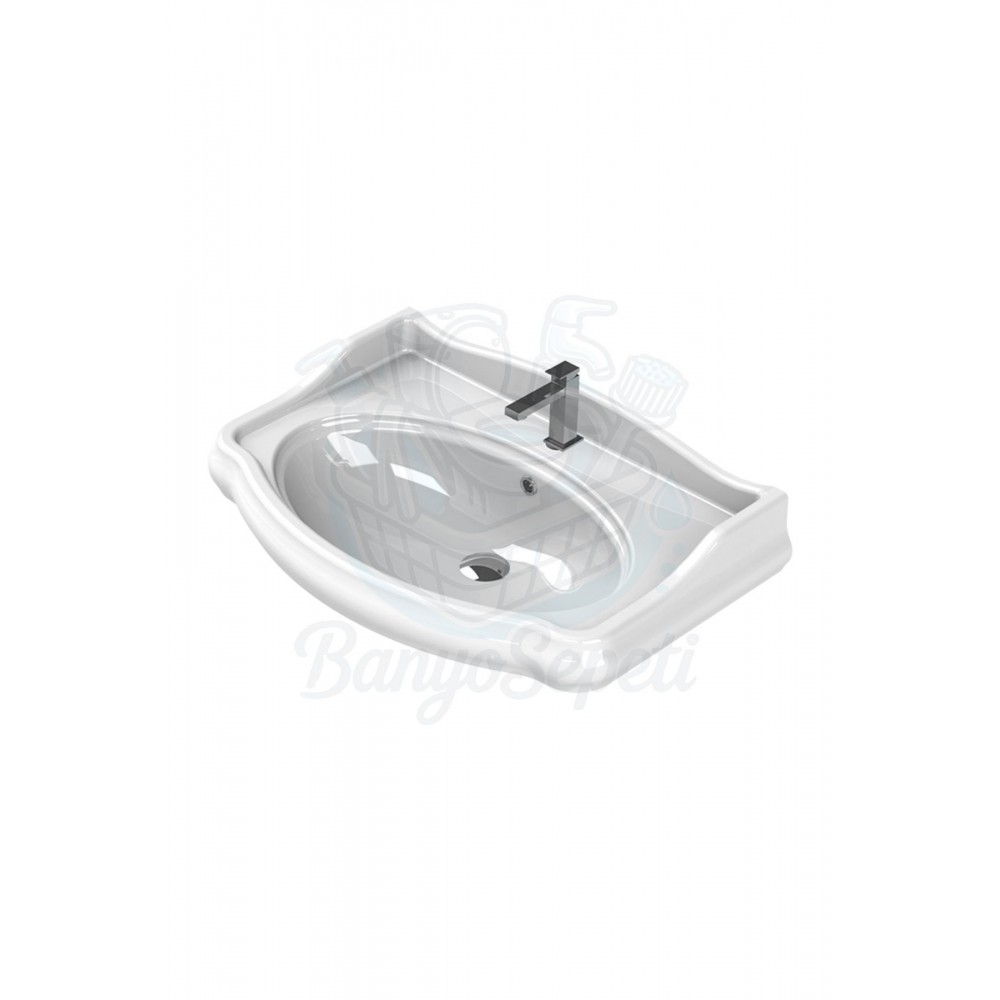 AngloGrande Etajerli Duvara Monte & Kolon Ayak Uyumlu Seramik Lavabo – 80x54 cm, Beyaz