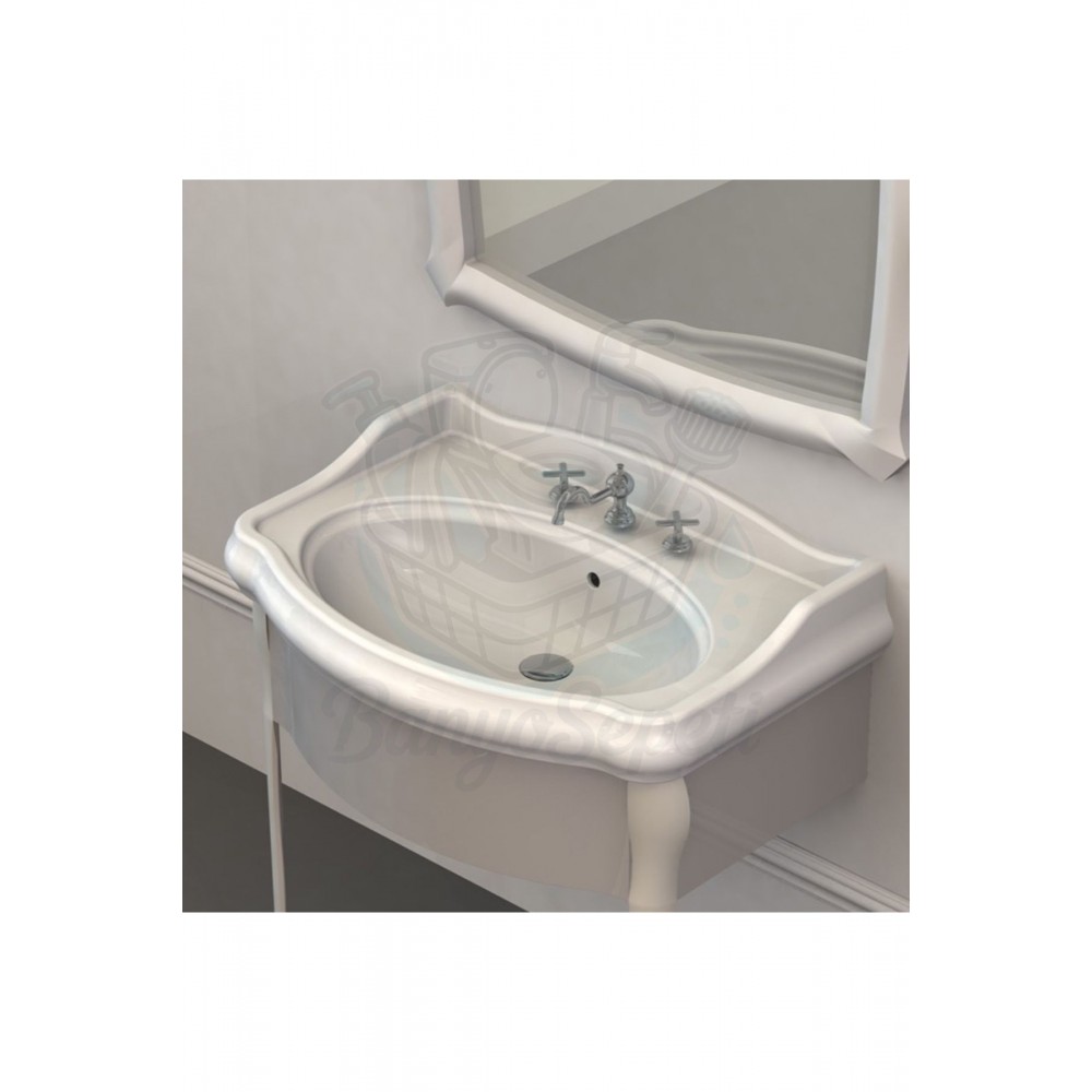 AngloGrande Etajerli Duvara Monte & Kolon Ayak Uyumlu Seramik Lavabo – 80x54 cm, Beyaz