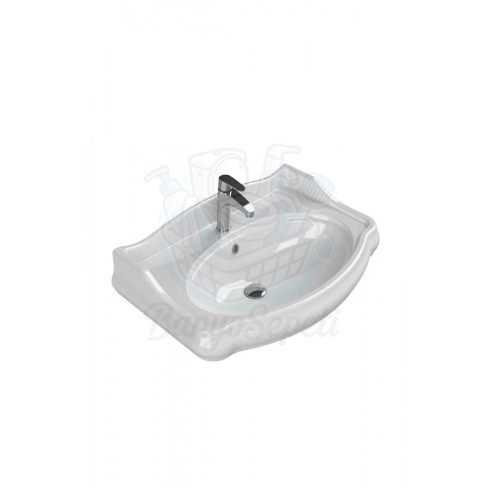 AngloWall Etajerli Duvara Monte & Kolon Ayak Uyumlu Seramik Lavabo – 60x54 cm, Beyaz