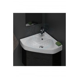 CornerMax Dolap Uyumlu Armatür Delikli Köşe Seramik Lavabo – 46x46 cm, Beyaz