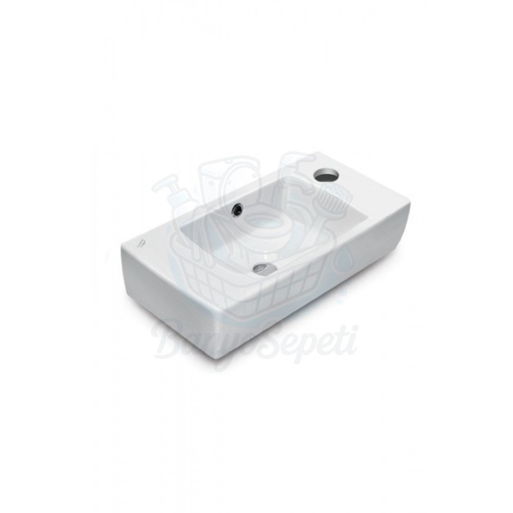 SmartLine Duvara Monte & Dolap Uyumlu Armatür Deliği Sağda Seramik Lavabo – 50x25 cm, Beyaz