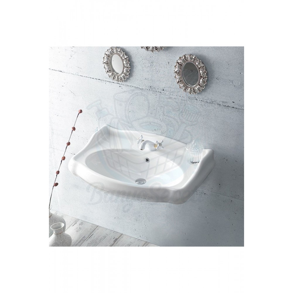 AngloGrande Etajerli Duvara Monte & Kolon Ayak Uyumlu Seramik Lavabo – 80x54 cm, Beyaz