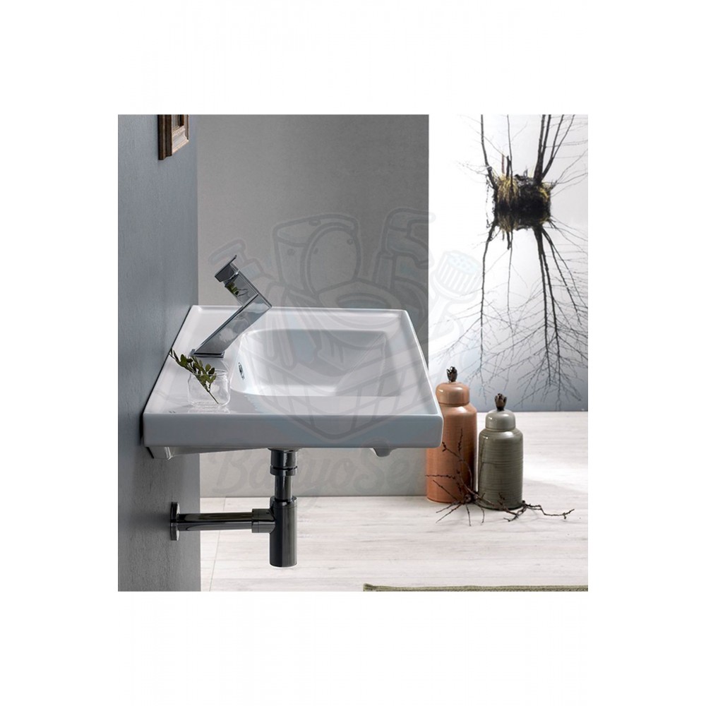 ModeraPlus Yarı Gömme Etajerli Duvara Monte & Mobilya Uyumlu Armatür Delikli Lavabo – 80x45 cm