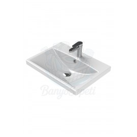 ModeraStyle Etajerli Duvara Monte & Mobilya Uyumlu Armatür Delikli Seramik Lavabo – 60x45 cm, Beyaz