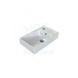 ModeraSlim Etajerli Duvara Monte & Mobilya Uyumlu Seramik Lavabo – 50x30 cm, Beyaz