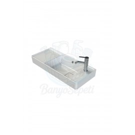 ModeraWide Etajerli Duvara Monte & Mobilya Uyumlu Seramik Lavabo – 80x35 cm, Beyaz