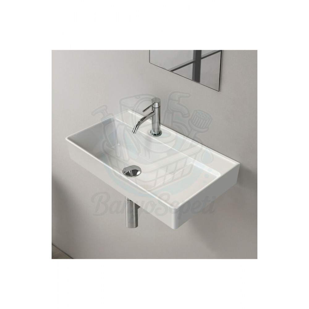 ModeraComfort Etajerli Duvara Monte & Mobilya Uyumlu Seramik Lavabo – 65x38 cm, Beyaz