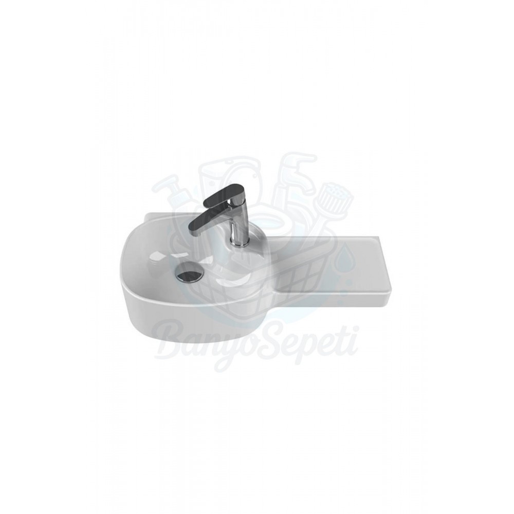 ModeraLeft Etajerli Duvara Monte Seramik Lavabo – 65x32 cm, Beyaz