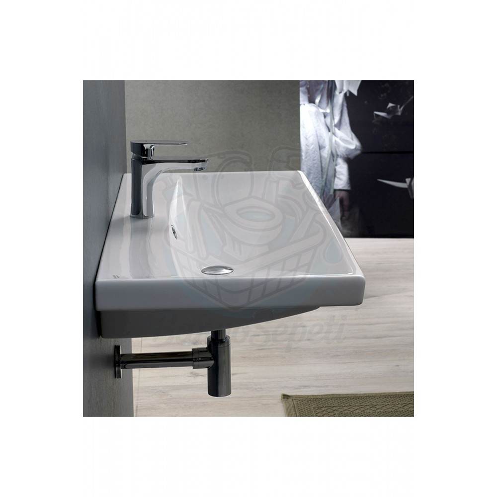 ModeraUltra Etajerli Duvara Monte & Mobilya Uyumlu Armatür Delikli Seramik Lavabo – 80x45 cm, Beyaz