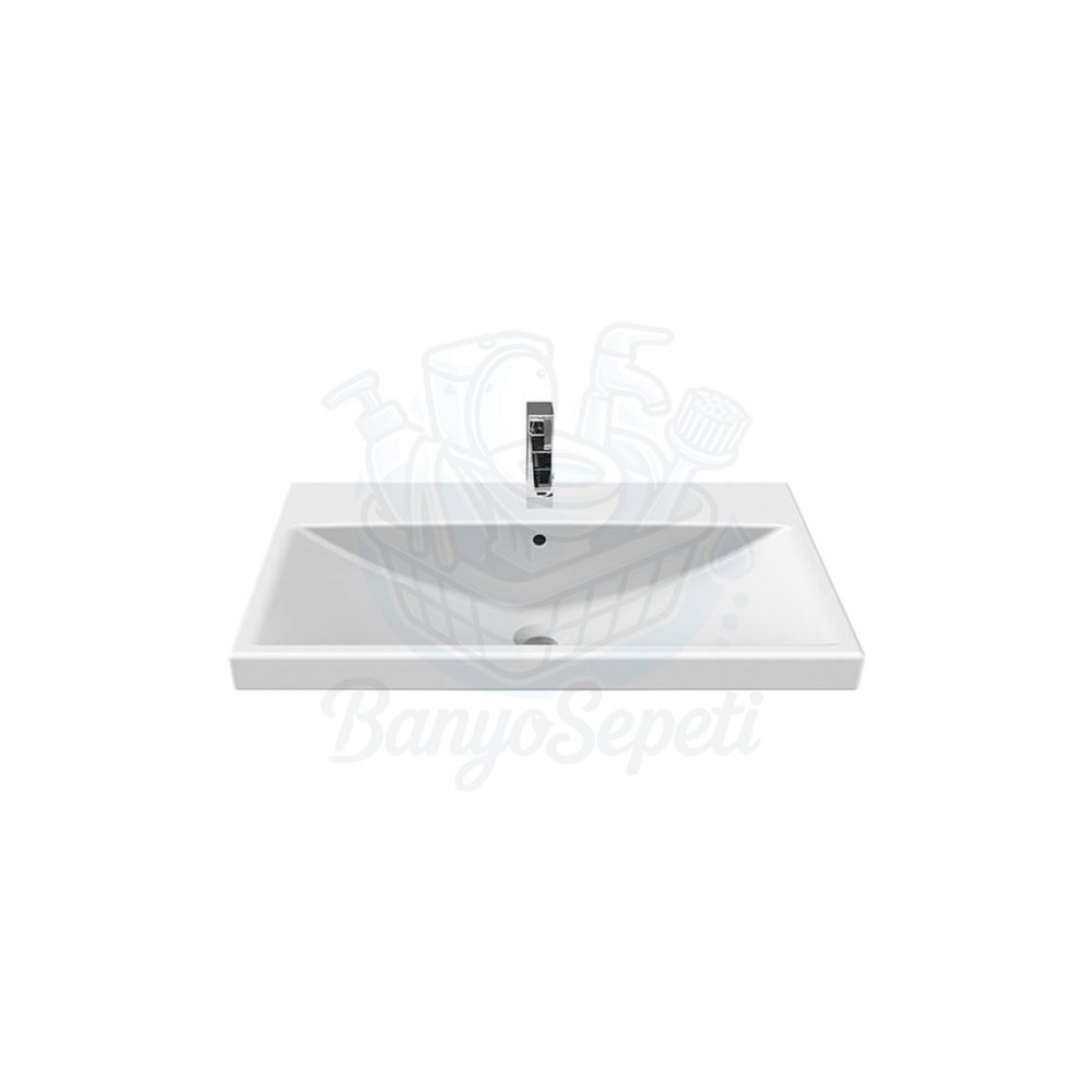 ModeraPrime Etajerli Duvara Monte & Mobilya Uyumlu Armatür Delikli Seramik Lavabo – 70x45 cm, Beyaz