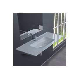 ModeraGrand Etajerli Duvara Monte & Mobilya Uyumlu Armatür Delikli Seramik Lavabo – 100x47 cm, Beyaz