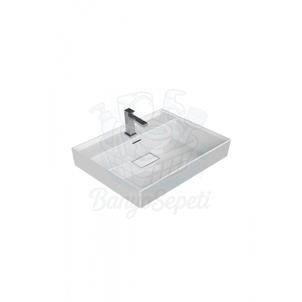ModeraComfort Etajerli Duvara Monte & Mobilya Uyumlu Armatür Delikli Seramik Lavabo – 60x48 cm, Byz