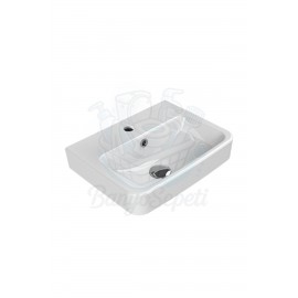 VersaMini Duvara Monte & Kolon ve Yarım Ayak Uyumlu Armatür Delikli Seramik Lavabo – 45x35 cm, Beyaz