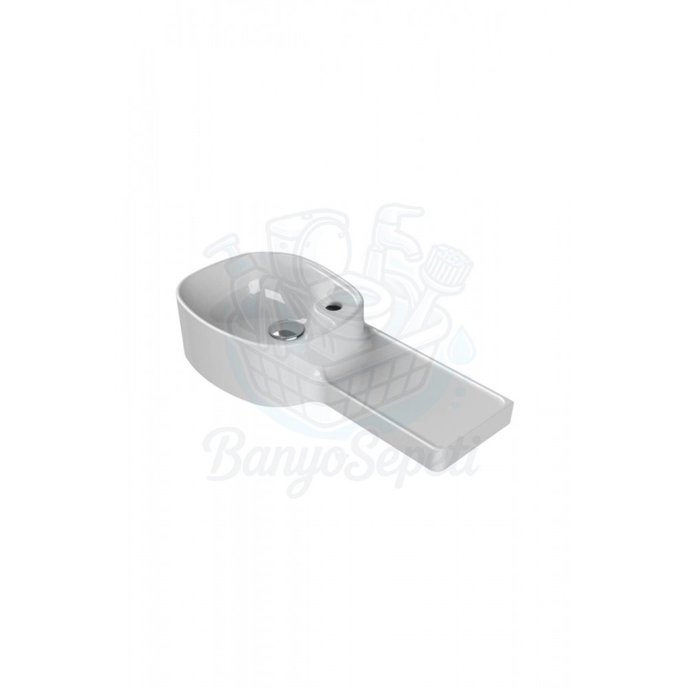 ModeraLeft Etajerli Duvara Monte Seramik Lavabo – 65x32 cm, Beyaz