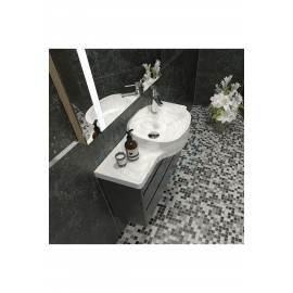 ModeraLeft Etajerli Duvara Monte Seramik Lavabo – 65x32 cm, Beyaz