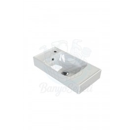 ModeraLeft Etajerli Duvara Monte & Mobilya Uyumlu Seramik Lavabo – 60x30 cm, Beyaz
