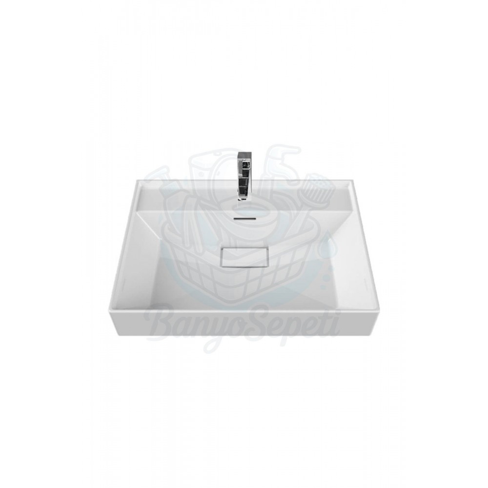 ModeraComfort Etajerli Duvara Monte & Mobilya Uyumlu Armatür Delikli Seramik Lavabo – 60x48 cm, Byz