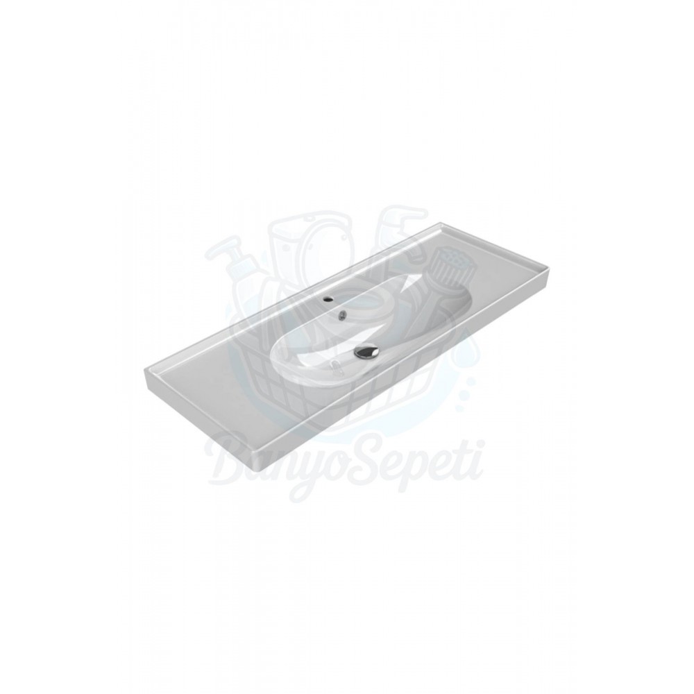 ModeraGrande Etajerli Duvara Monte & Mobilya Uyumlu Seramik Lavabo – 120x45 cm, Beyaz