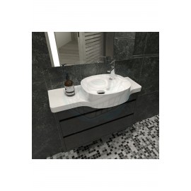 ModeraLeft Etajerli Duvara Monte Seramik Lavabo – 65x32 cm, Beyaz