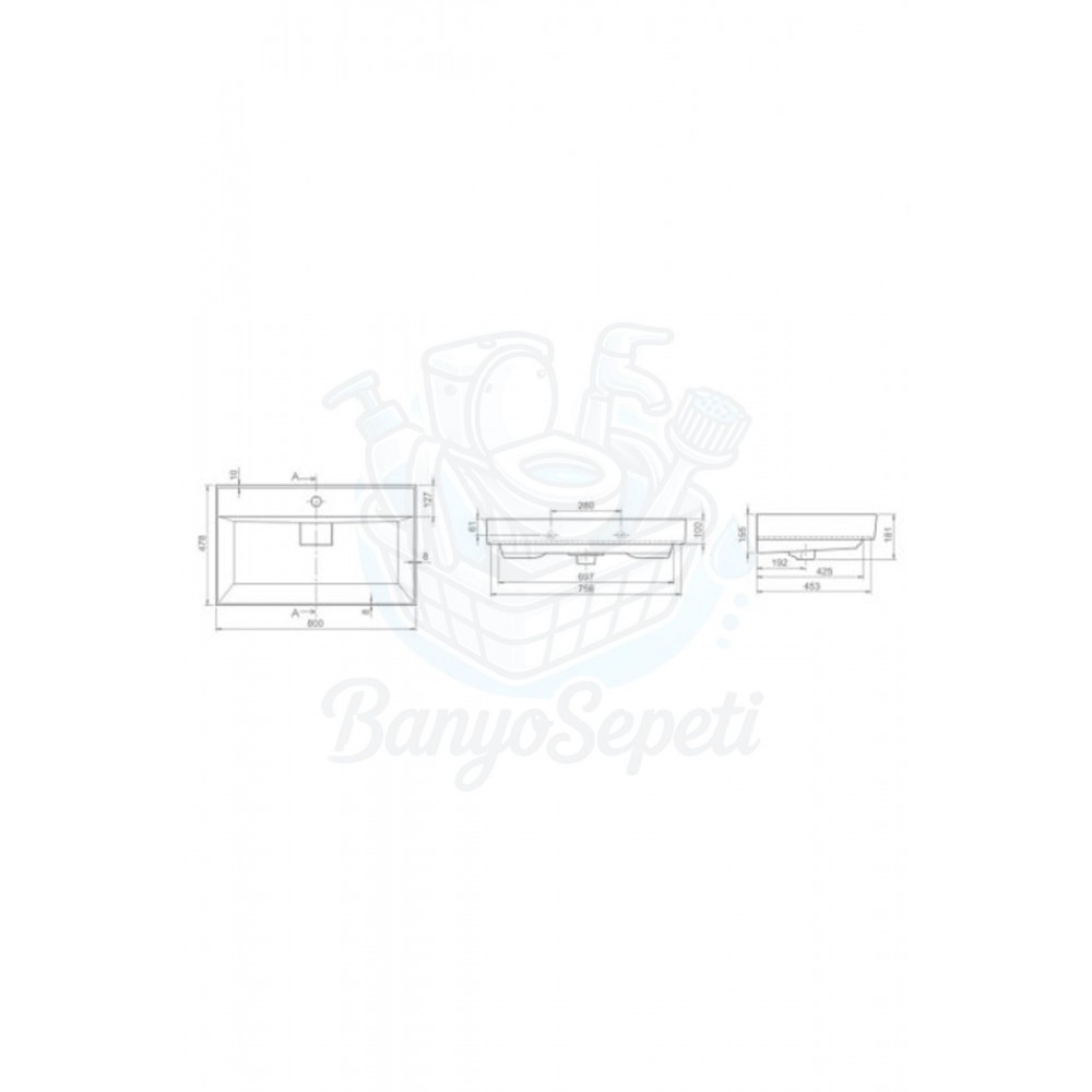 ModeraElite Etajerli Duvara Monte & Mobilya Uyumlu Armatür Delikli Seramik Lavabo – 80x48 cm, Beyaz