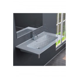 ModeraPlus Etajerli Duvara Monte & Mobilya Uyumlu Armatür Delikli Seramik Lavabo – 70x47 cm, Beyaz