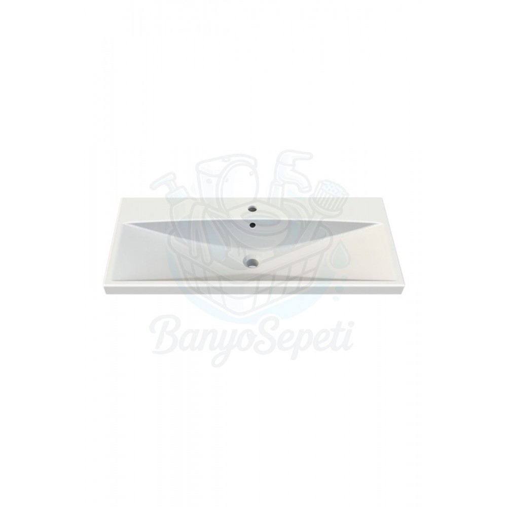 ModeraPrestige Etajerli Duvara Monte & Mobilya Uyumlu Armatür Delikli Seramik Lavabo – 100x45 cm Byz
