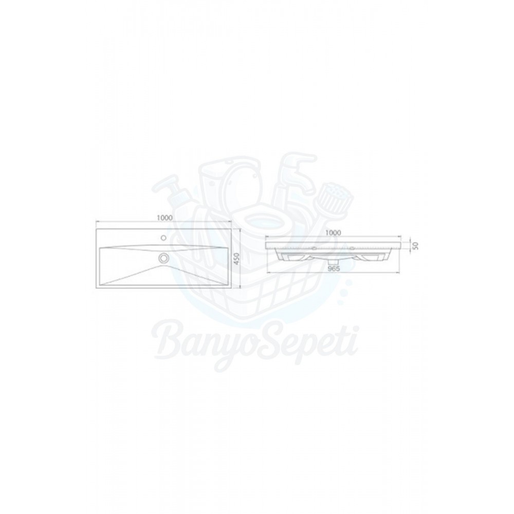 ModeraPrestige Etajerli Duvara Monte & Mobilya Uyumlu Armatür Delikli Seramik Lavabo – 100x45 cm Byz