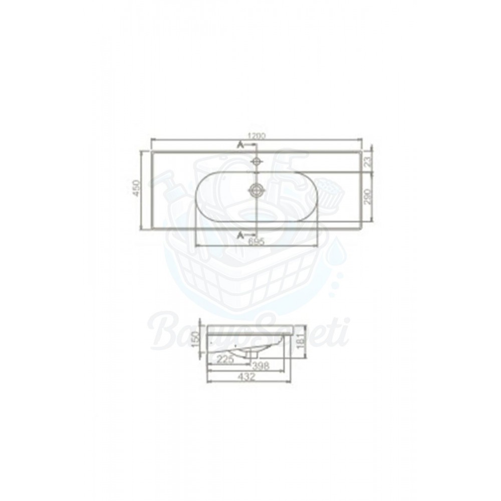 ModeraGrande Etajerli Duvara Monte & Mobilya Uyumlu Seramik Lavabo – 120x45 cm, Beyaz