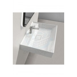 ModeraComfort Etajerli Duvara Monte & Mobilya Uyumlu Armatür Delikli Seramik Lavabo – 60x48 cm, Byz