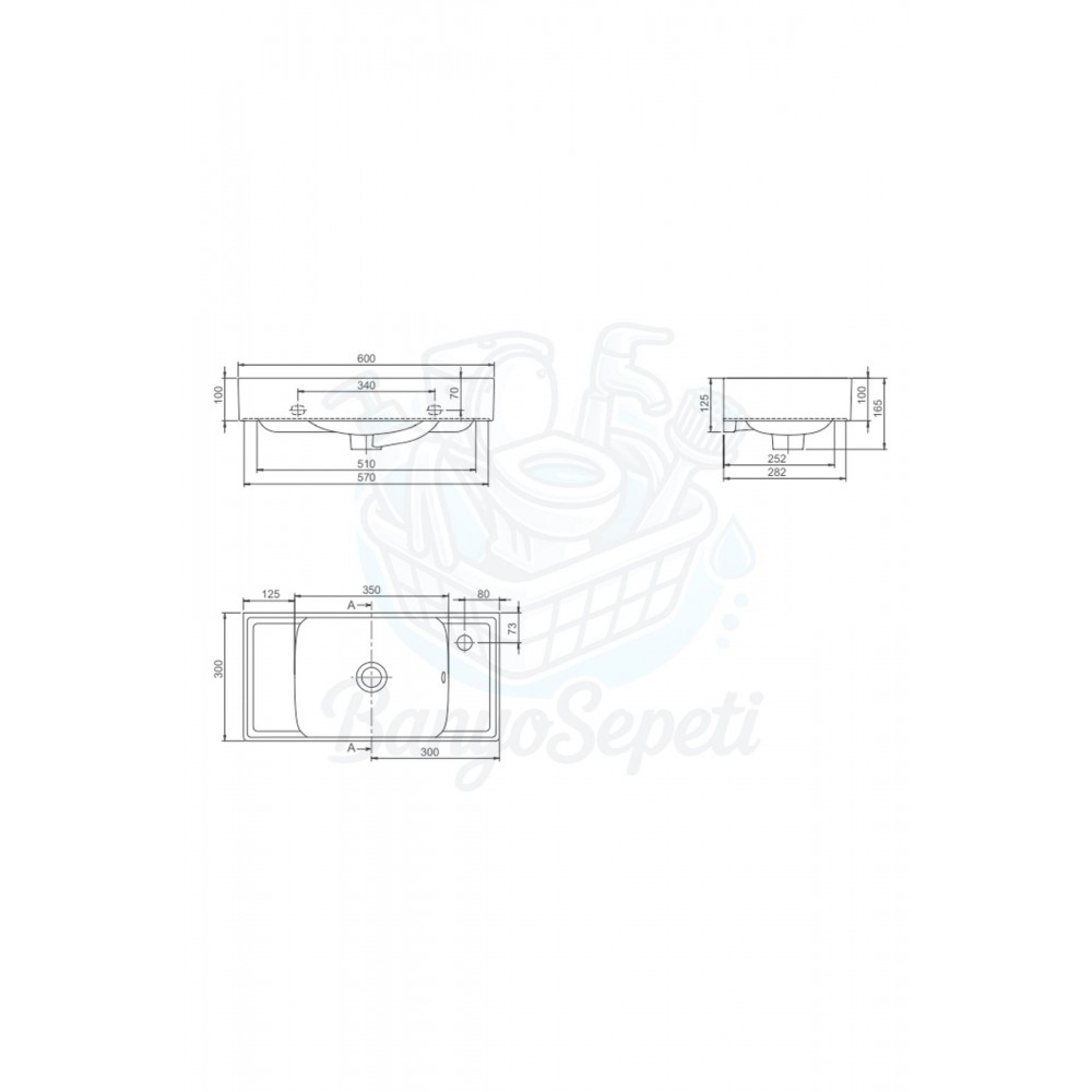ModeraLeft Etajerli Duvara Monte & Mobilya Uyumlu Seramik Lavabo – 60x30 cm, Beyaz