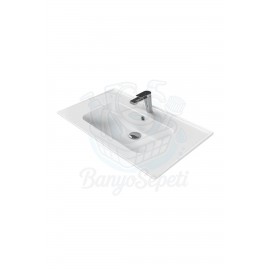 ModeraElite Etajerli Duvara Monte & Mobilya Uyumlu Armatür Delikli Seramik Lavabo – 80x47 cm, Beyaz