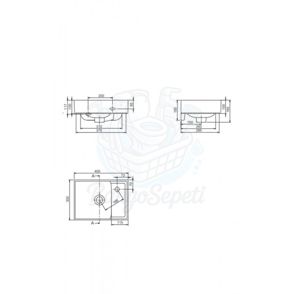 ModeraMini Etajerli Duvara Monte & Mobilya Uyumlu Seramik Lavabo – 40x30 cm, Beyaz