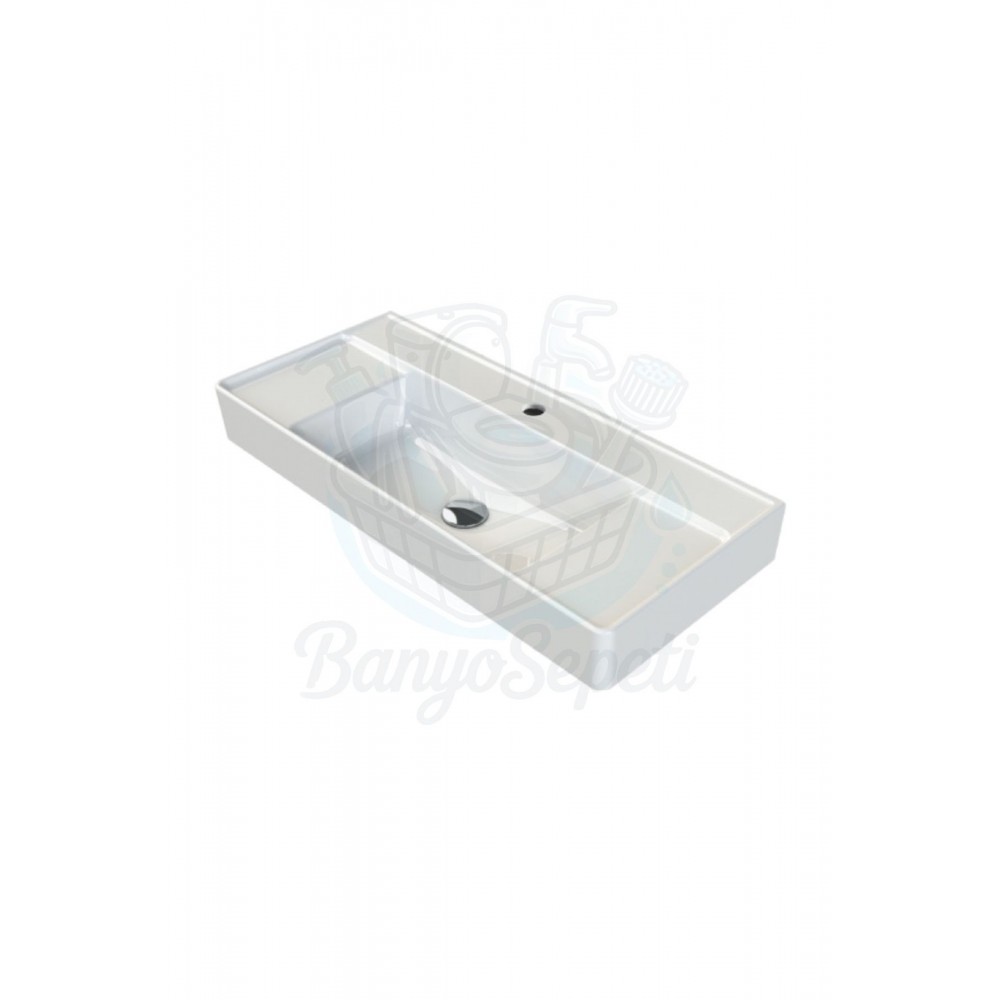 ModeraLux Etajerli Duvara Monte & Mobilya Uyumlu Seramik Lavabo – 85x38 cm, Beyaz
