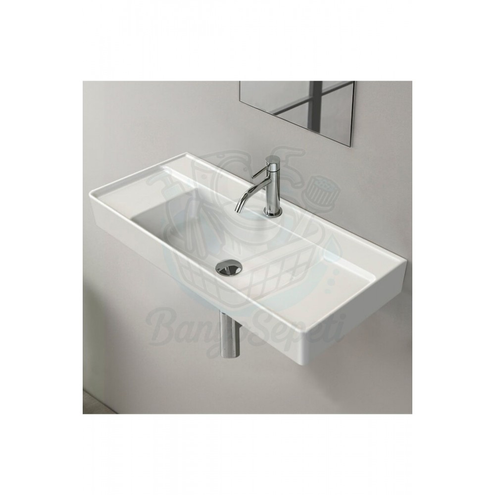 ModeraLux Etajerli Duvara Monte & Mobilya Uyumlu Seramik Lavabo – 85x38 cm, Beyaz