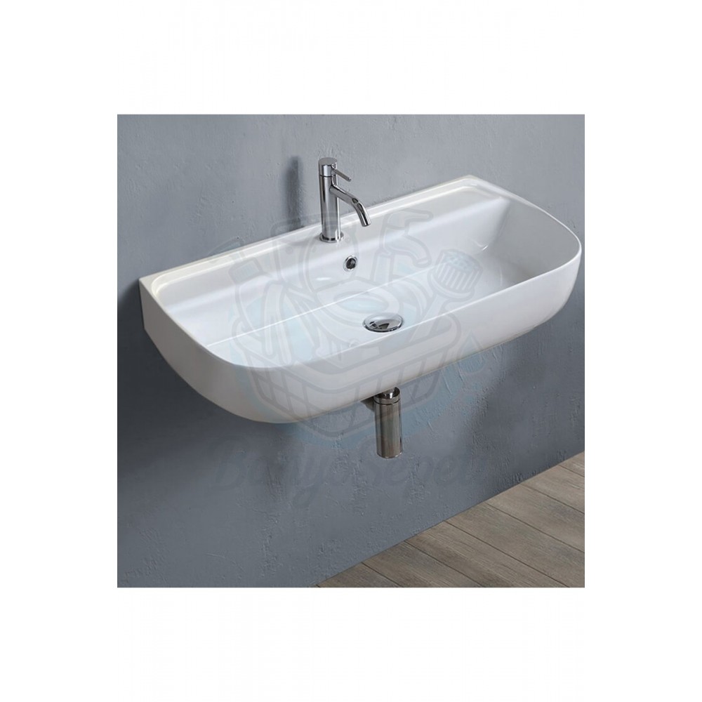 ModeraFlex+ Armatür Delikli Duvara Monte & Tezgah Üstü Seramik Lavabo – 75x40 cm, Beyaz