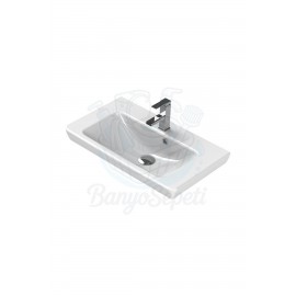 ModeraComfort Etajerli Duvara Monte & Mobilya Uyumlu Seramik Lavabo – 65x38 cm, Beyaz