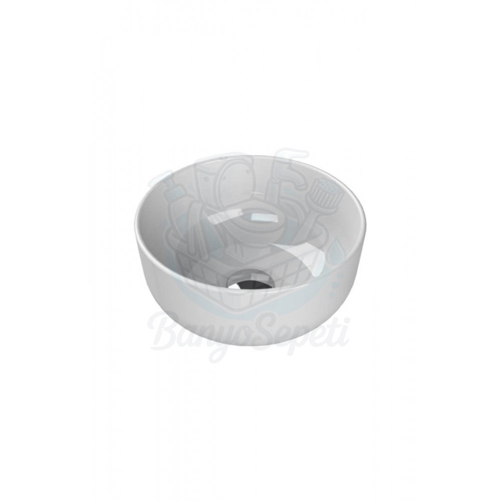 ModeraSphere Tezgah Üstü Yuvarlak Armatür Delikli Seramik Lavabo – 33x33 cm, Beyaz