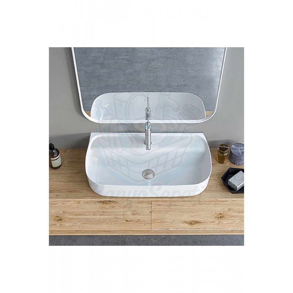 ModeraFlex+ Armatür Delikli Duvara Monte & Tezgah Üstü Seramik Lavabo – 75x40 cm, Beyaz