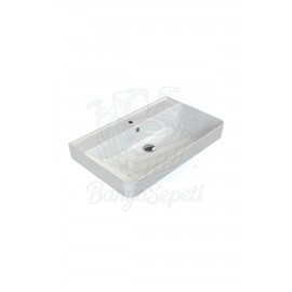 ModeraGrand Armatür Delikli Duvara Monte & Mobilya Uyumlu Seramik Lavabo – 80x48 cm, Beyaz