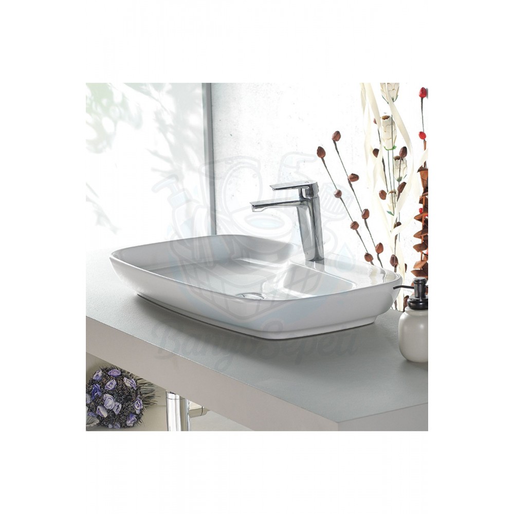 ModeraTop Tezgah Üstü Armatür Delikli Seramik Lavabo – 70x43 cm, Beyaz