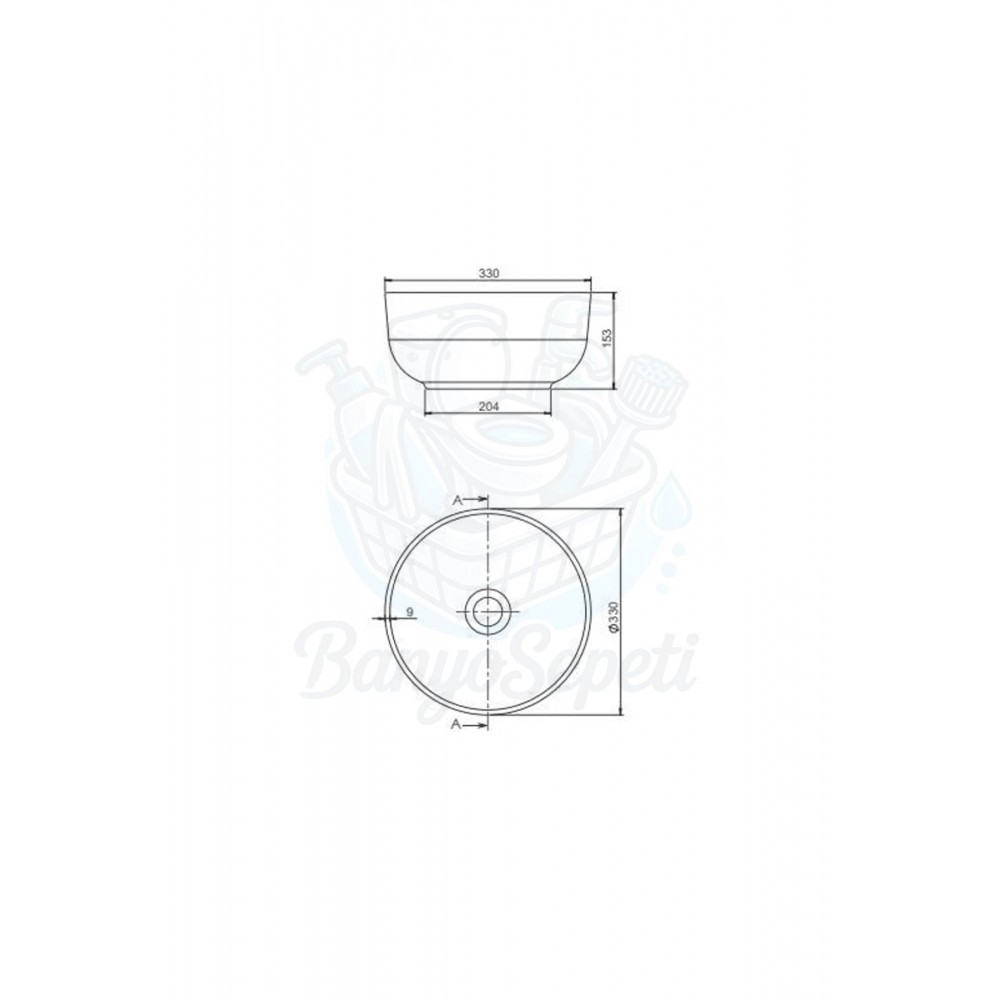 ModeraSphere Tezgah Üstü Yuvarlak Armatür Delikli Seramik Lavabo – 33x33 cm, Beyaz