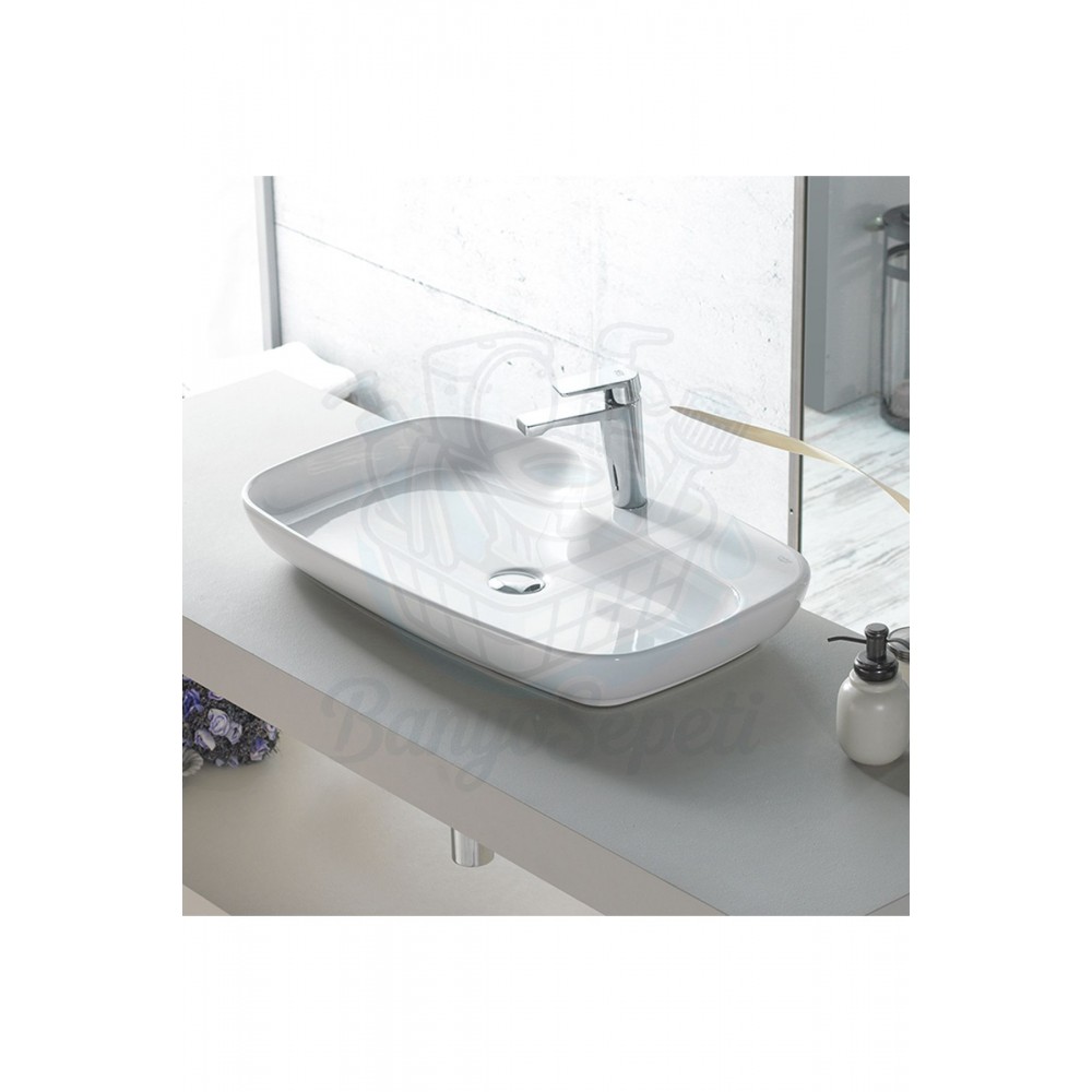 ModeraTop Tezgah Üstü Armatür Delikli Seramik Lavabo – 70x43 cm, Beyaz