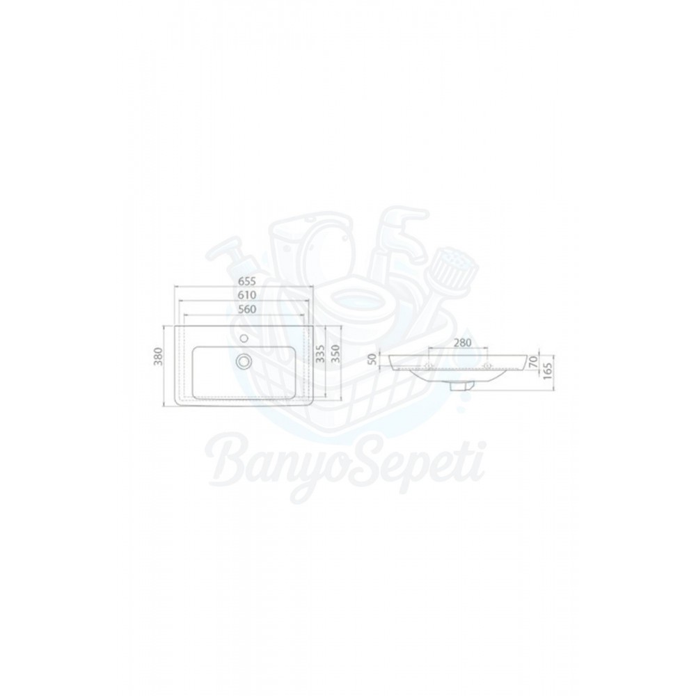 ModeraComfort Etajerli Duvara Monte & Mobilya Uyumlu Seramik Lavabo – 65x38 cm, Beyaz