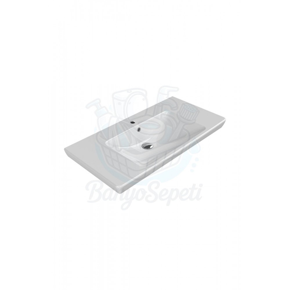 ModeraMax Etajerli Duvara Monte & Mobilya Uyumlu Seramik Lavabo – 95x48 cm, Beyaz